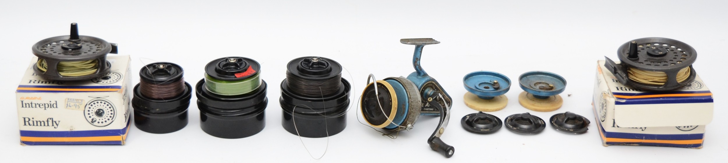 J.W. Young & Sons, 'The Ambidex' casting reel left hand wind with two spare spools, a Gladding
