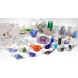 Three boxes of art glass, a small Mdina stem vase with mottled white and pink decoration, a