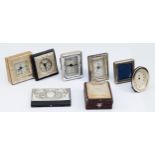 Six Italian silver miniature desk clocks, all having quartz movement, the largest one measuring