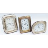 Three Italian silver desk clocks, all with quartz movements and roman numerals to the dial,