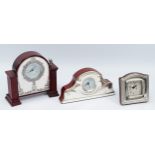 Three Italian silver desk clocks, all having quartz movement and roman numerals to the dial, largest