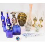 A collection of twentieth century glassware to include, a beehive styled vase featuring prominent