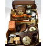 A collection of clocks and barometers to include, mantel clocks, travel clocks, alarm clocks,