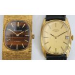 Rotary, a gold plated manual wind date gentleman's wristwatch, gold dial with gold batons,