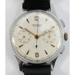 Sekonda, a stainless steel manual wind chronograph gentleman's wristwatch, white dial with gold