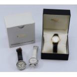Rotary, a stainless steel quartz chronograph date ladies wristwatch, white dial with rose gold