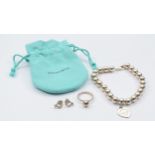Tiffany & Co, a pair of 925 silver Elsa Peretti heart earrings, a Tiffany & Co 925 silver beaded