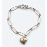 Tiffany & Co, a 925 silver Elsa Peretti bracelet with heart charm, 18cm, does not bear UK