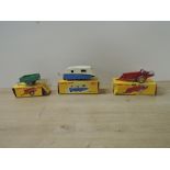Dinky Die-casts, 190 Caravan in blue and white, 321 Massey Harris Manure Spreader, 341 Land Rover
