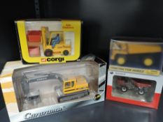Mixed Vintage Die-casts, Corgi 409 Allis Chalmers Fork Lift, Cararama Volvo EC280 Excavator,