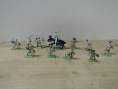 Britains Ltd plastic Knight Figures and one on Horseback, all on metal bases (11)