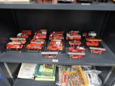 Fire Appliances Die-casts, Oxford, Matchbox and similar, 18 on plinths with titles (22), very little