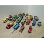 Dinky Playworn Die-casts, Castrol Tanker, NCB Electric Van, Bedfood Refuse Lorry, Aveling Bedford,