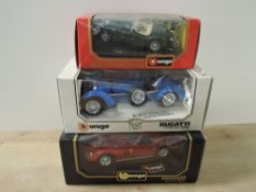 Burago mixed scale Die-casts, 1:18 3011 Ferrari 250 GTO (1962), 3005 Bugatti Type 59 (1934, 1:24