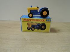 Matchbox Die-cast, 39 Ford Tractor, yellow bonnet and hubs, blue body, black tyres, very little