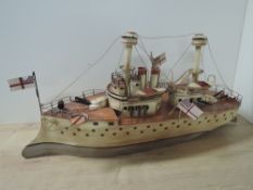 Modern Tin Plate Model Boat, HMS Terrible, length 74cm, height 34cm
