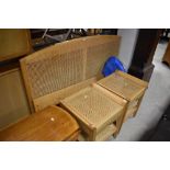 A modern light wood and canework double bed and pair of similar bedside table, by Cotswold Caners (