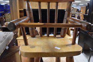 A traditional 19th Century childs high chair, plant stand and woolwork footstool