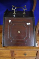 A Victorian mahogany coal purdonium having Art Nouveau style brass handle (no liner or shovel)
