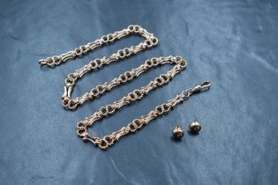 A 9ct rose gold fancy link 18' chain having dog leash clasp, approx 25.4g and a matched pair of