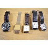 A collection of vintage wristwatches, comprising a rectangular Rotary, a Sekonda, a gold tone Seiko,