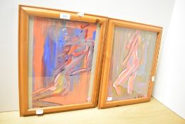 A pair of contemporary amateur life studies, acrylic on paper, abstract in nature using bold