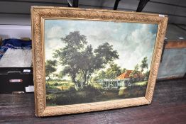A 20th-century framed reproduction of a Watermill scene after Dutch Landscape painter Meindert