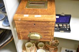 An early 20th-century GH Gledhill & Son wooden and brass shop cash till; sold with a part set of