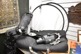 A selection of modern studio photography equipment, to include two Bowens Espirit Gemini 500 2