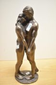 A contemporary Frith resin Sculpture 'The Kiss' by Bryan Collins, depicting a nude couple in a