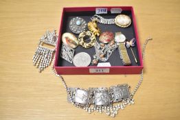 A small collection of costume jewellery, including a Rotary wristwatch, paste set pieces and