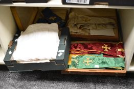 A selection of 20th-century ecclesiastical soft goods, to include a quantity of silk and brocade