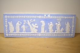 A late 19th-century Wedgwood Jasperware plaque, showcasing a classical Greek mythological scene in