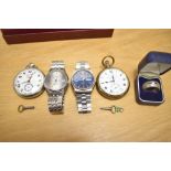 Two vintage Seiko wristwatches, having blue and silver tone dials with baton numerals and day/date