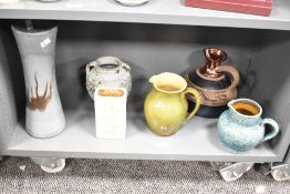 A quantity of 20th-century studio pottery, to include a Wetheriggs Pottery jug in a sea green glaze;