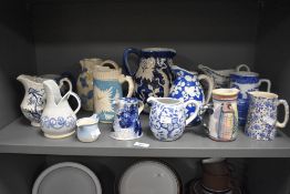 A quantity of 19th and 20th-century blue and white pottery ewers, to include a Stephen Breuer of