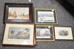 A quantity of 20th-century framed prints, to include Lancaster Castle, Court House and Church; Menai