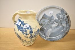 Two contemporary studio pottery pieces, to include a John O'Groats Pottery of Caithness charger,