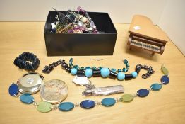 An assortment of costume jewellery, including beaded jewellery, bracelets and statement pieces,