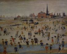 After Laurence Stephen Lowry RBA, RA (British 1887-1976) Colour print 'At the Seaside', facsimile