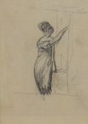 20th century graphite sketch of a female figure, within washline card mount and moulded gilt