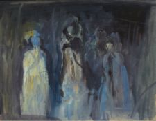*Local Interest* John Cooke (British 1929 - 2018) oil on board, an abstract study of figures in