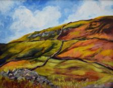 *Local Interest* Jennifer Wheten (British 1941-2021) Acrylic on board, an Autumnal fellside in the
