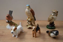 A group of six miscellaneous animal studies to include Beswick Pottery 'Kestrel' study model