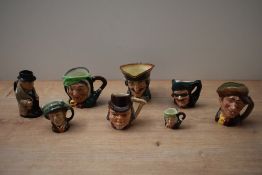 Eight Royal Doulton bone china Toby character jugs to include 'Winston Churchill', 'Appy' and '