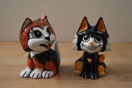 Two Lorna Bailey Art-Deco style cat studies having coral with black and orange with black