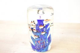 A 20th-century Murano-style studio glass aquarium sculpture/paperweight, featuring a school of