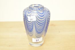 A late 20th-century Andrew Sanders and David Wallace blue iridescent 'trailed' art glass vase,