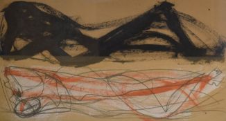 John Wells (British 1907 - 2000) Mixed media, a study of a reclining figure in gouache and