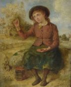 J Campbell (19th Century) Oil on board, depicting a young female busker with concertina counting